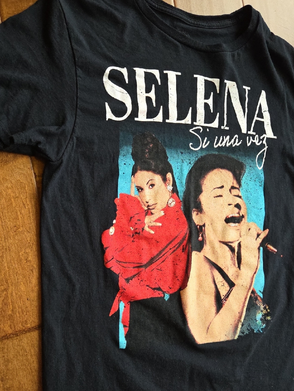 Selena Graphic Tee - Black with Red and Turquoise Print
